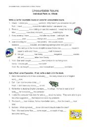 English Worksheet: Uncountable Nouns - Individual Parts vs. Whole - Worksheet