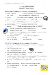 Uncountable Nouns - Individual Parts vs. Whole - Worksheet