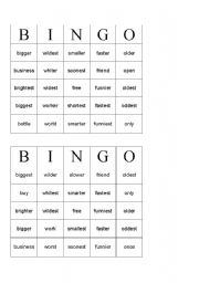 English worksheet: Word Bingo, words with suffix er, est