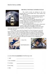 English Worksheet: THE FINAL FRONTIER: TOURISM IN SPACE