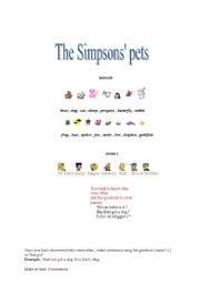 English worksheet: THE SIMPSONS PETS