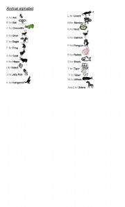 English worksheet: Animal alphabet