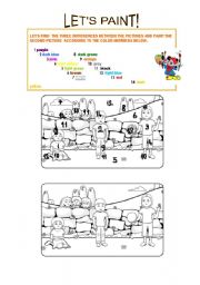 English Worksheet: COLOURS AND FINDING DIFFERENCES