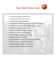 English Worksheet: New York Facts Quiz