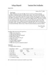 English Worksheet: reading comprehension and writing