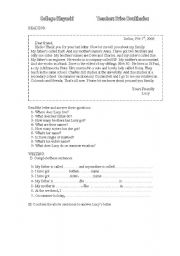 English Worksheet: reading comprehension and writing
