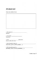 English worksheet: All about me