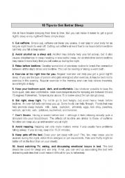 English Worksheet: Tips to getting a good nights sleep