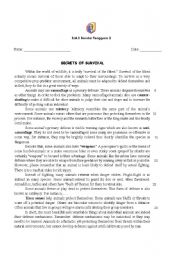 English Worksheet: SECRETS OF SURVIVAL (animals)