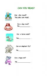 English Worksheet: can/cant