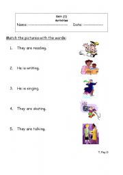 English Worksheet: activities matching