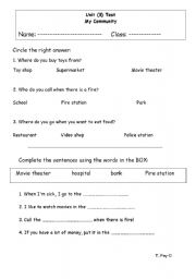 English worksheet: my community