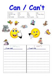 English Worksheet: CAN CANT