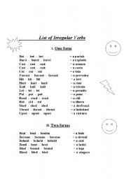English Worksheet: list of irregular verbs