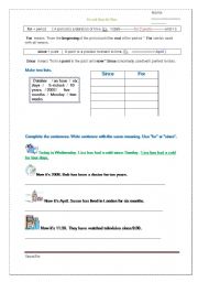 English Worksheet: Since / For