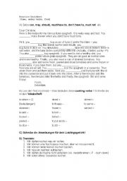 English worksheet: Modals, Food and Time Practice
