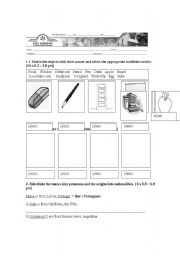 English Worksheet: classroom Objects + nationalities + family  test