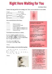 English Worksheet: Song: Right Here Waiting for You by Richard Marx