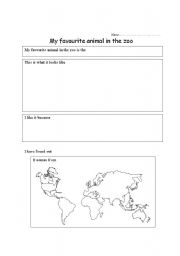 English Worksheet: zoo animal writing frame