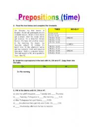 English Worksheet: prepositions of time