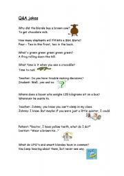 English Worksheet: Big collection of Q and A jokes
