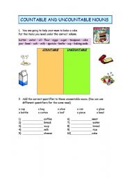 English worksheet: COUNTABLE AND UNCOUNTABLE NOUNS