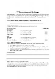 English Worksheet: TV Advertisement Challenge