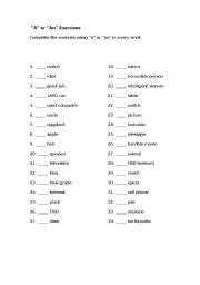 English worksheet: A or An exercises