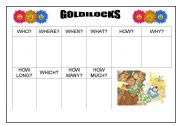 English Worksheet: GOLDILOCKS -WH QUESTIONS