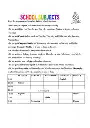 English Worksheet: FABIOS TIMETABLE