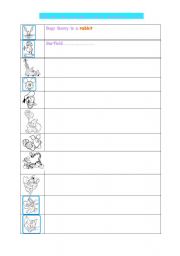 English Worksheet: cartoon characters and what kind of animals are they
