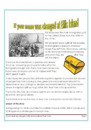 English Worksheet: IF YOUR NAME WAS CHANGED IN ELLIS ISLAND-READING COMPREHENSION