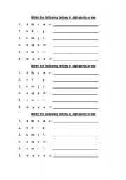 English worksheet: Write these letters in alphabetic order