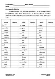 English worksheet: Alphabetical Order