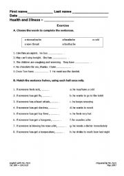 English Worksheet: Health & Illness