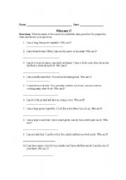 English worksheet: Who am I? Food