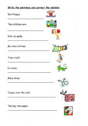English worksheet: Rewrite the sentences and correct the mistakes