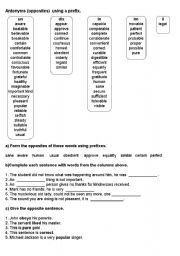 English Worksheet:  Antonyms or opposites using prefix infix and suffix
