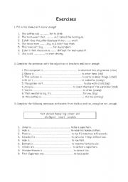 English Worksheet: too and enough exercises
