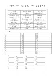 English Worksheet: Numbers 1-30 