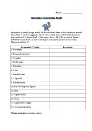 English worksheet: Geometry Scavenger Hunt 