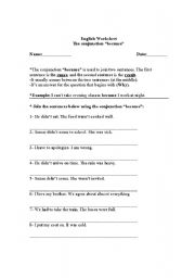 English Worksheet: The conjunction 