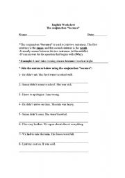 English worksheet: The conjunction 