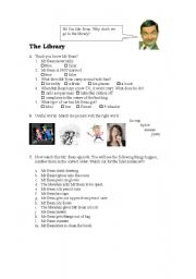 English Worksheet: Mr. Bean - the library