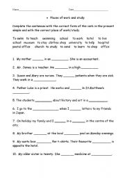 English worksheet: Places of Work and Study- Present Simple