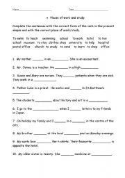 English Worksheet: Places of Work and Study- Present Simple