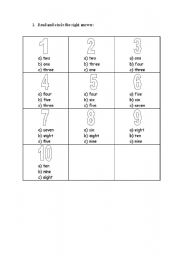 English worksheet: numbers 1-10