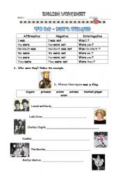 English Worksheet: Past to be