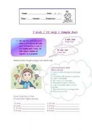 English Worksheet:  I wish / If only + Simple Past