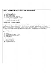 English Worksheet: Asking for Identification and Information
